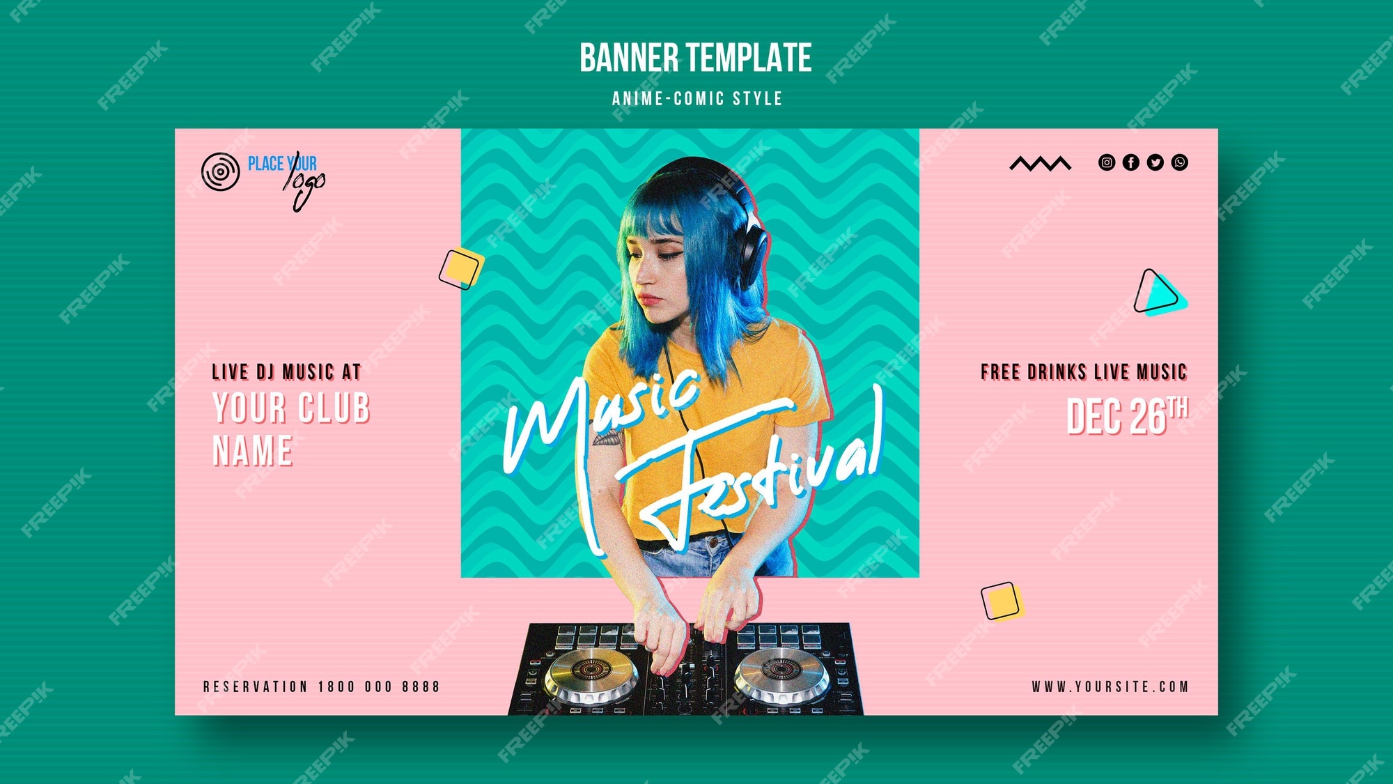 Free PSD, Anime-comic style music festival flyer template