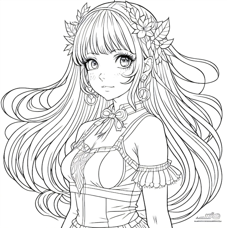 Premium PSD | Anime girl coloring book style