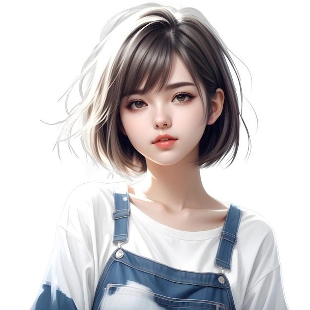 Premium PSD  Anime girl short hair wearing kawaii shirt and jeans casual  clothing style hyper realistic