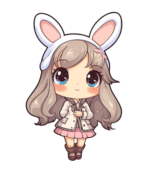 PSD anime girl with bunny ears and a hat.