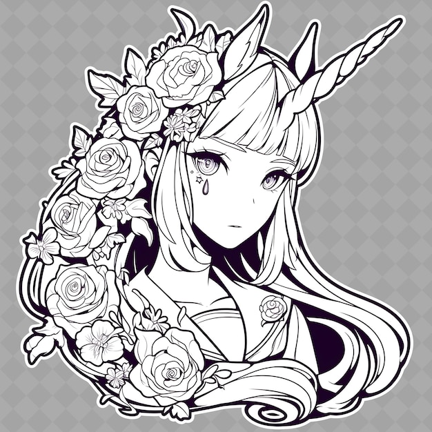 PSD anime girl with horns and flowers on her head