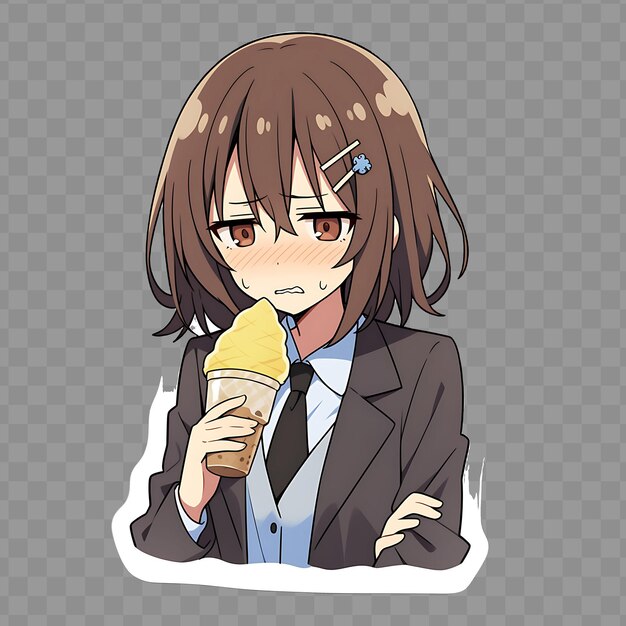 Anime girl with an ice cream cone on a gray background