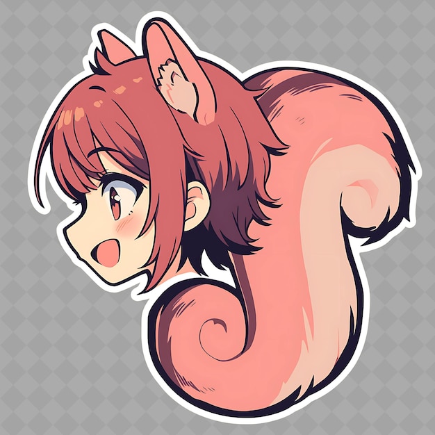 PSD a anime girl with a pink tail on a gray background