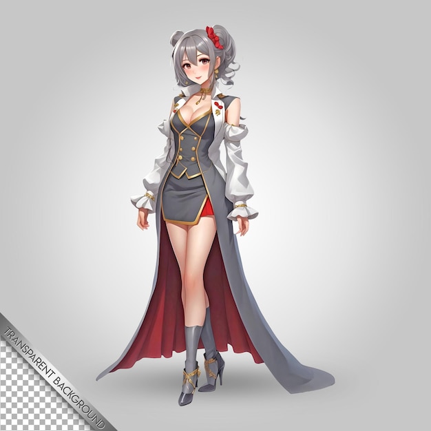 PSD a anime girl with a red skirt and a white coat