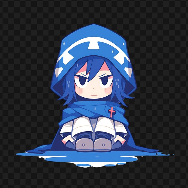 Anime meisje in blauw met een blauwe sjaal