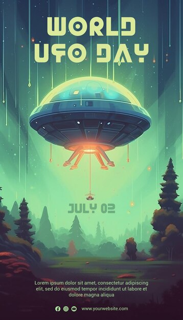 PSD anime stijl wereld ufo dag poster sjabloon