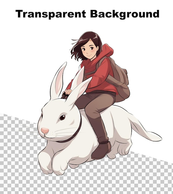 PSD an anime style illustration of a girl riding a big white rabbit