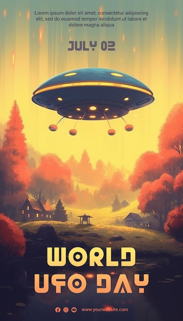 PSD anime style world ufo day poster template