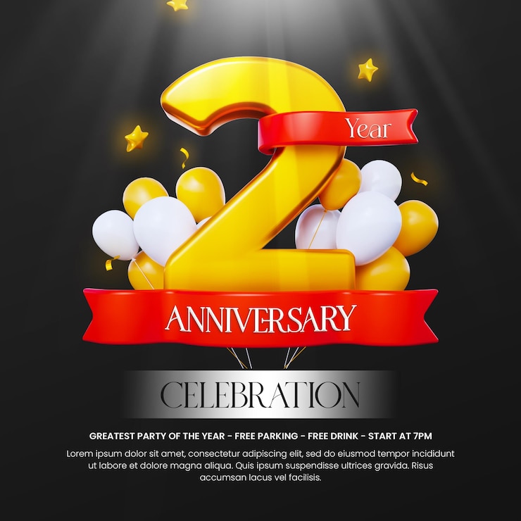 PSD 周年記念 2 年バナー ソーシャル メディア投稿テンプレート