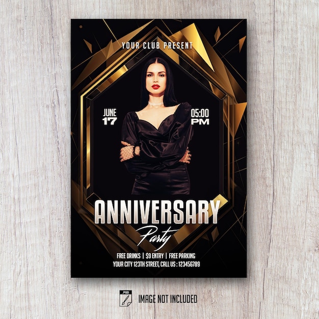 Modello psd per volantino anniversario stile oro nero lowpoly art deco minimale