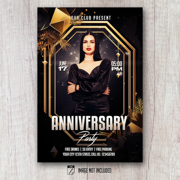 anniversary flyer psd template black gold style lowpoly minimal art deco