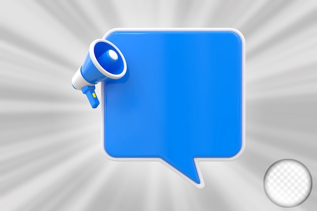 Announcement megaphone with speech bubble 3d render