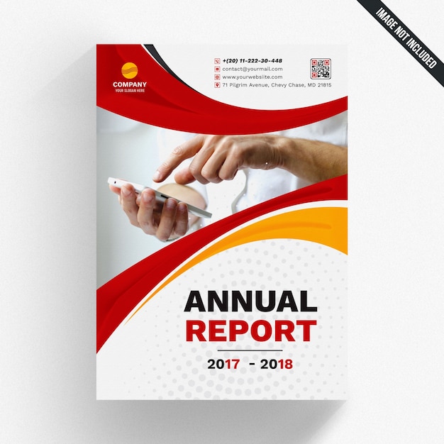 PSD annual report mockup with wavy shapes