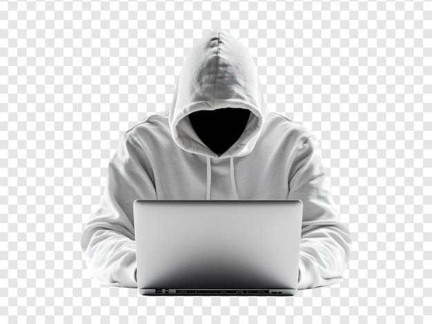 Anonymous Hooded Figure Using Laptop Computer Cyber Security Privacy Hacker