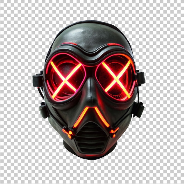 PSD anonymous man hiding his face behind neon mask in a colored smoke