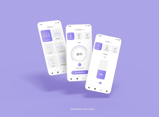 Anpassningsbar mockup med separata mobiltelefonskärmar för presentation av UI UX-app i 3D-rendering