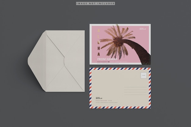 PSD ansichtkaart mockup met envelop