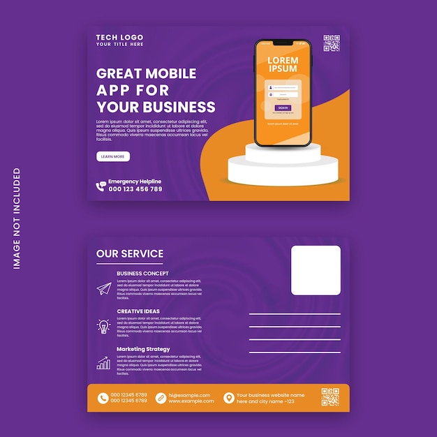 Ansichtkaartontwerpsjabloon voor mobiele app-promotie