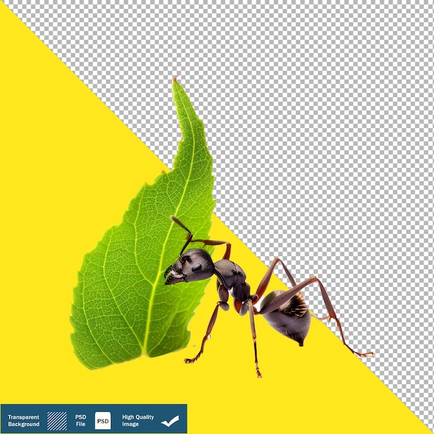 PSD Муравь, держащая зеленый лист на белом фоне прозрачный фон png psd