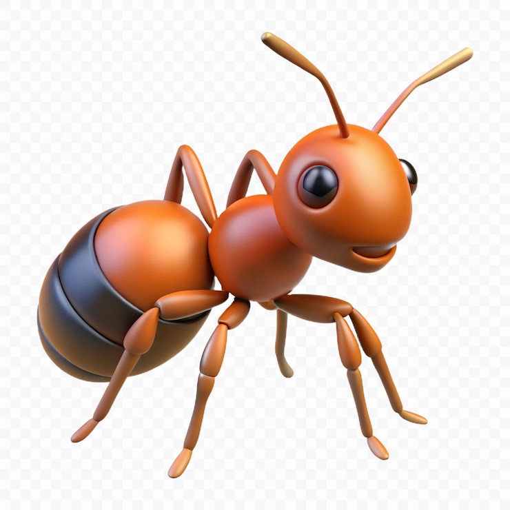 PSD ant with a black body on a transparent background