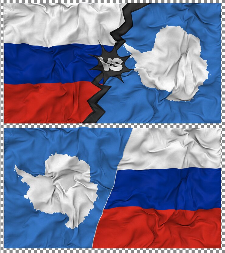 PSD antarktyda przeciwko rosji półkombinowana flaga tkanina bump tekstura rendering 3d