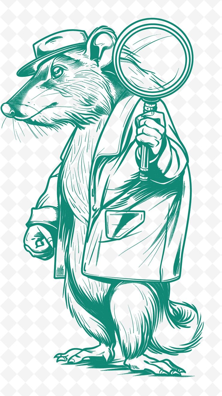 PSD anteater with a magnifying glass and a detective expression animals sketch art vector collections