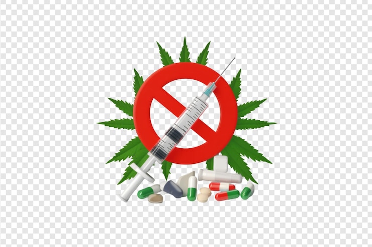 PSD anti drug symbol with syringe pills and no sign on a transparent background