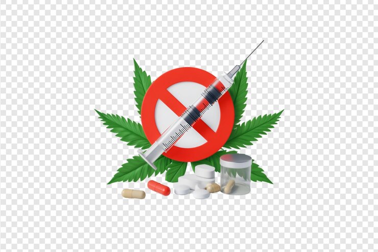 PSD anti drug symbol with syringe pills and no sign on a transparent background