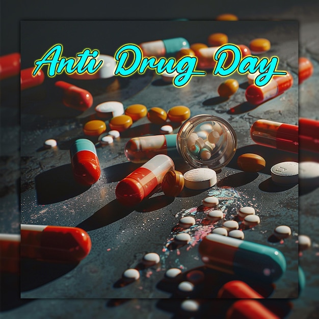 PSD anti-drugdag en internationale dag tegen drugsmisbruik voor het ontwerp van sociale media