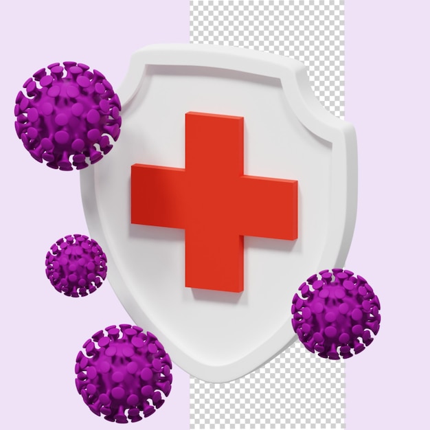 PSD antibacterial or antivirus shield concept 3d render illustration