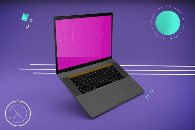 PSD antigravity laptop computer with screen mockup