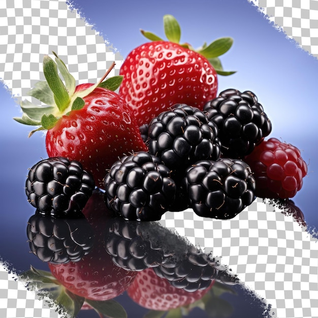 PSD antioxidant rich fruits isolated on a transparent background with reflection