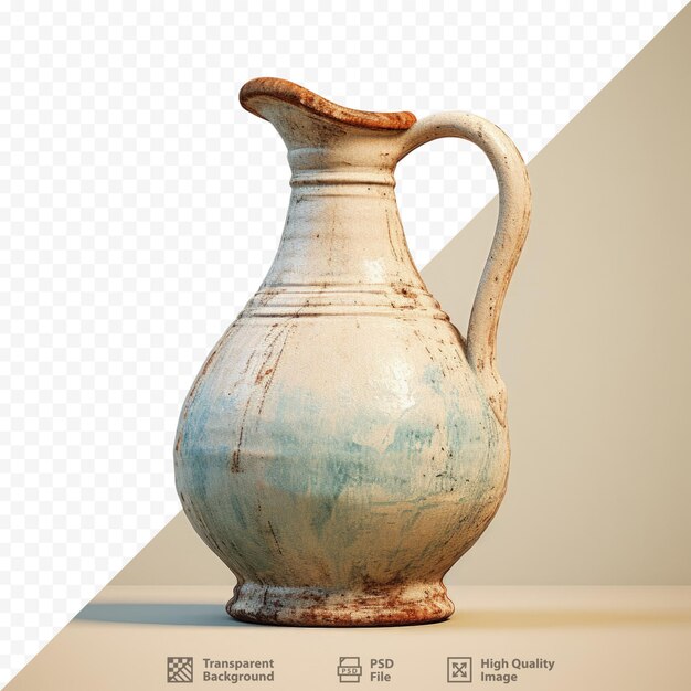 Antique ceramic jug alone on transparent background