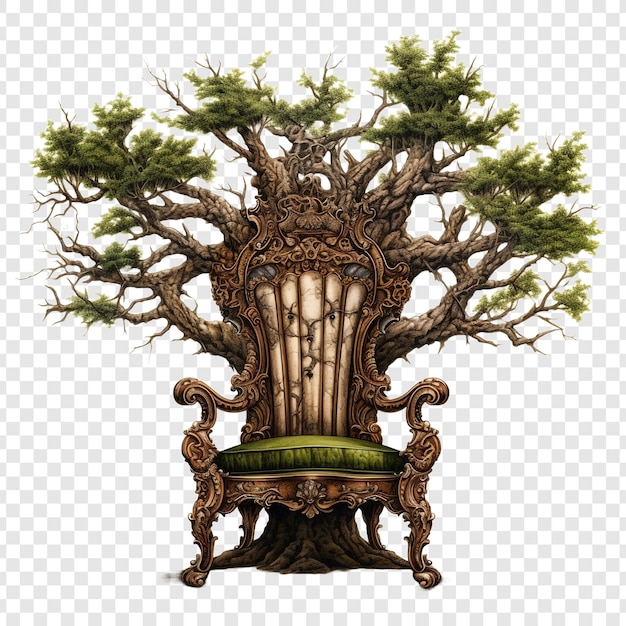PSD antique chair with large trees seen from the front isolated on transparent background
