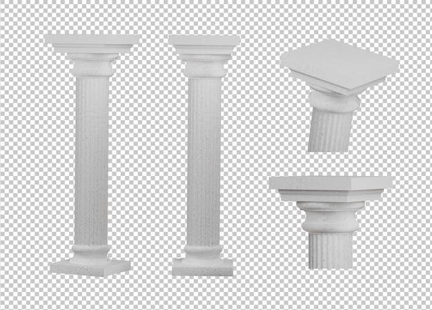 PSD antique columns set ancient stone or marble classic ornament pillars isolated