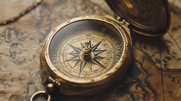 PSD antique compass on vintage map