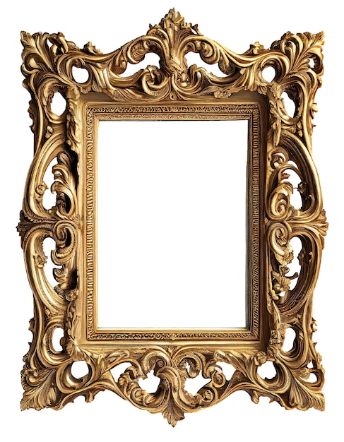 PSD antique gold picture frame isolated on the transparent background created with generative ai