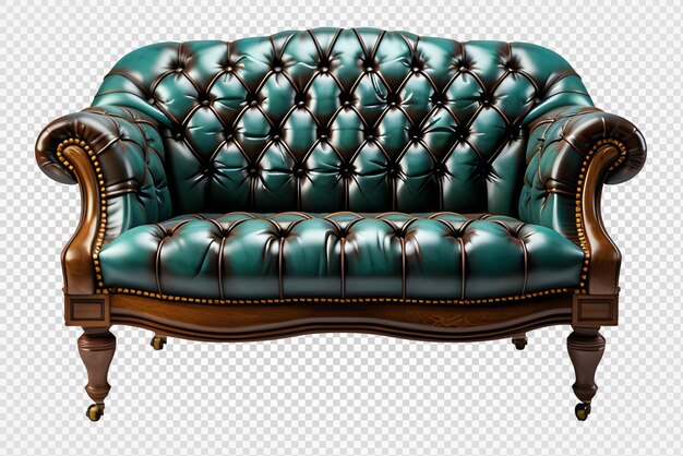 PSD antique luxury leather sofa isolated on transparent background generative ai