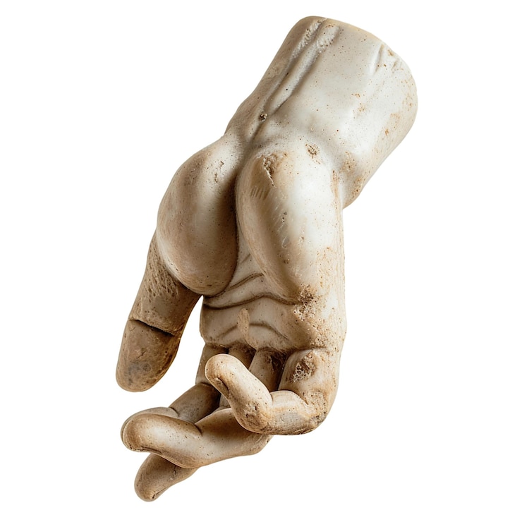 PSD antique marble sculpture of a hand gesture isolated generative ai