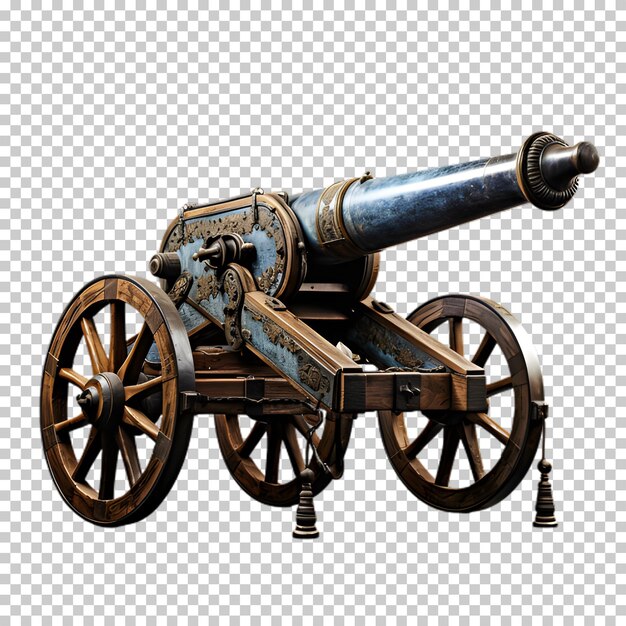 PSD antique medieval bronze cannon isolated on transparent background