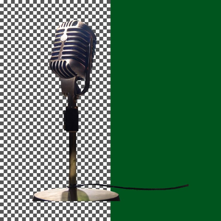 PSD antique microphone on stand for music speech and broadcasting on transparent background png psd