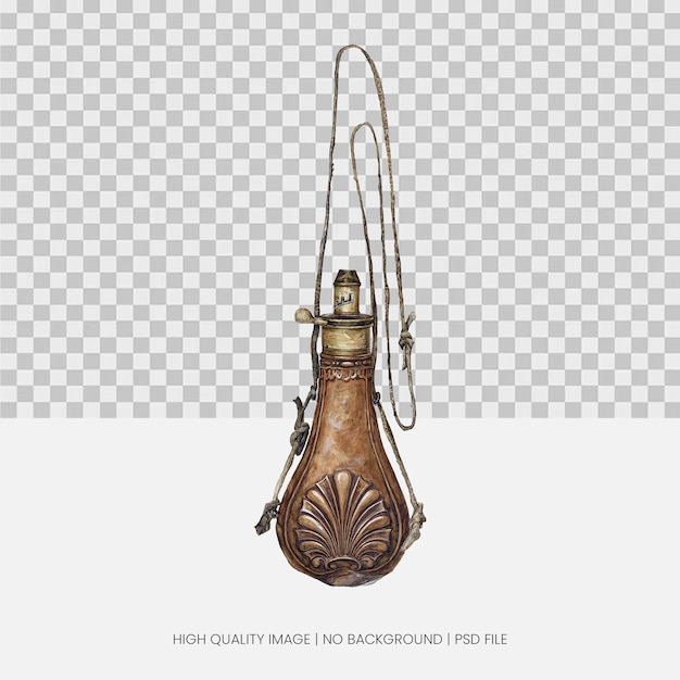 antique powder flask isolated on white background