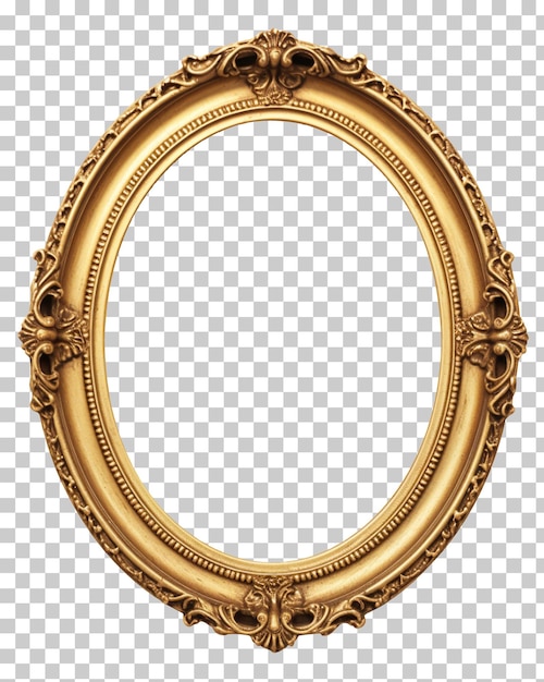 Antique round oval gold picture mirror frame isolated on transparent background png psd