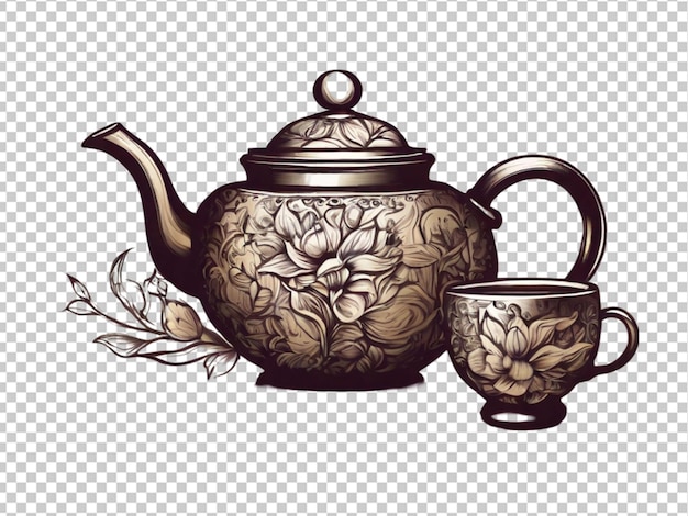 PSD antique tea pot on transparent background