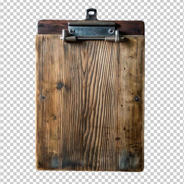 PSD antique wooden clipboard vintage office tool on transparent background