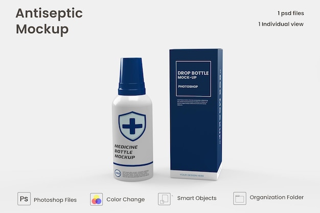 Antiseptische druppelfles mockup premium psd