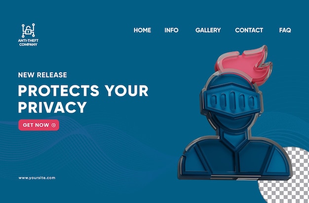 antitheft security editable landing page with 3d rendered transparent glass knight icon