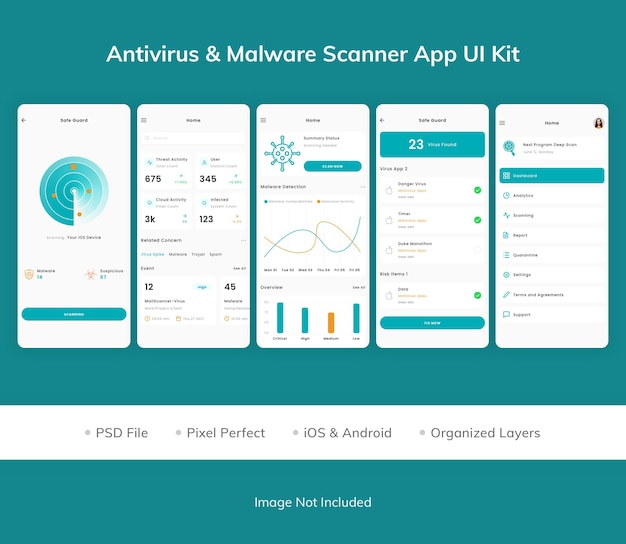 Antivirus e kit di interfaccia utente dell'app scanner malware