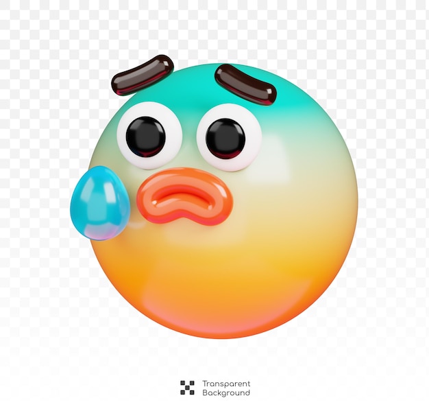 PSD anxious face with sweat emoji 3d rendering of emoticon on transparent background