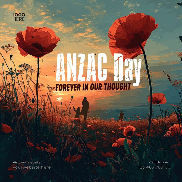 PSD anzac day 4月25日 ソーシャルメディアのバナー投稿テンプレートデザイン